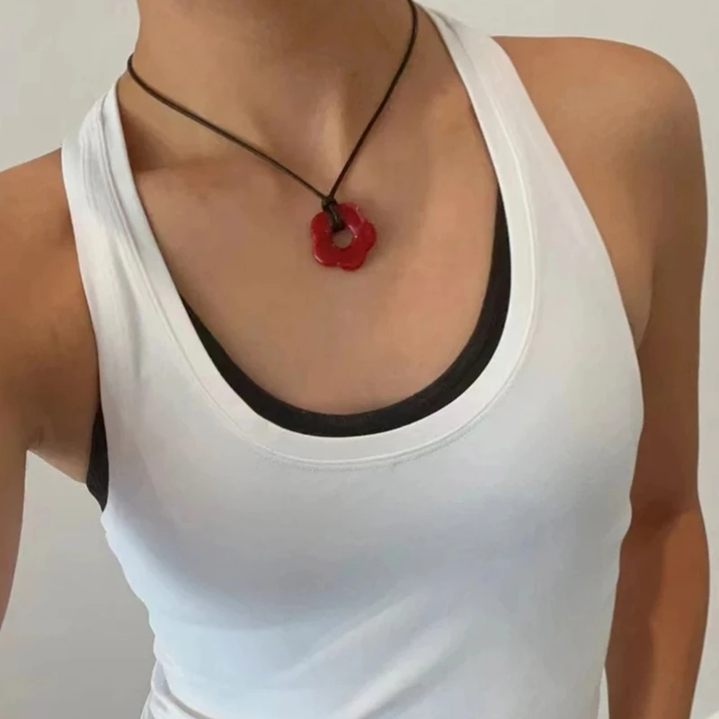 Acrylic Flower Pendant Wax Line Necklace Fashion Neck Handmade Chain Charm Statement Women Choker Jewelry Gift