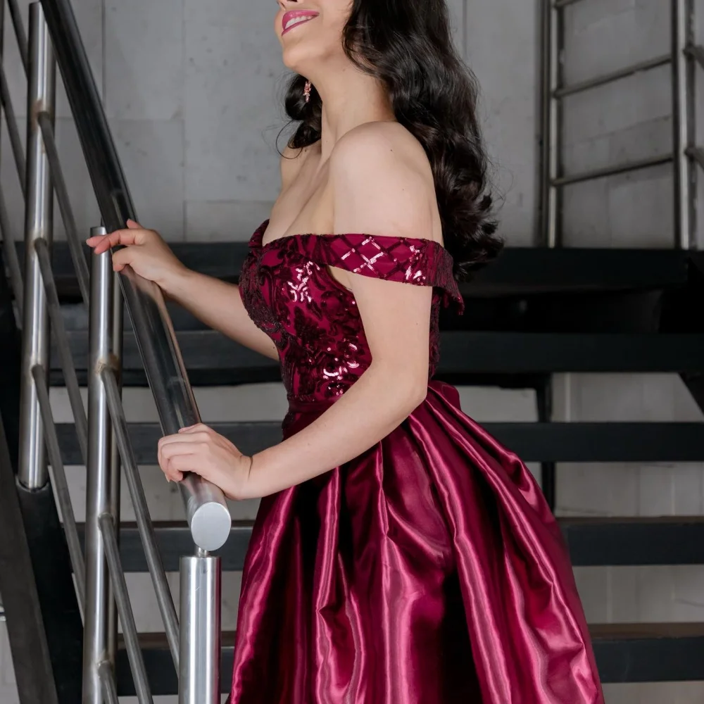 Amanda Customized Red One Shoulder Sequins Prom Dresses A-line Backless vestidos de noche Sleeveless Floor-Length Formal Evening