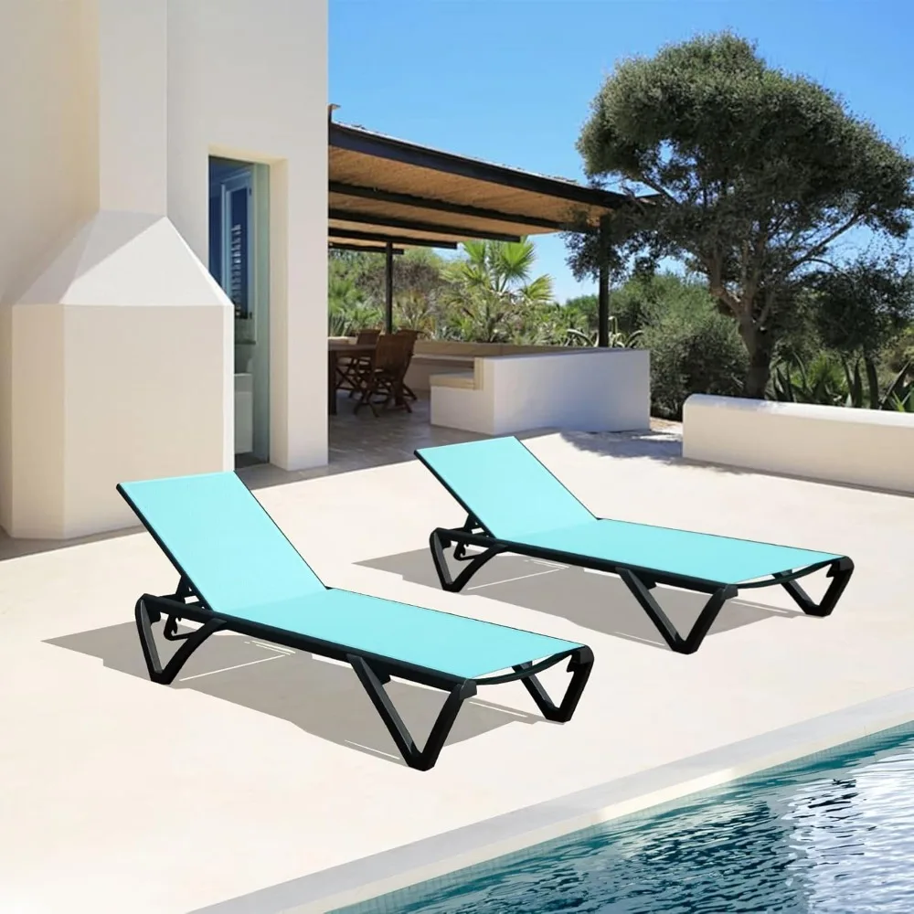 

Pool Lounge Chairs Set of 2, Aluminum Patio Chaise Lounge with Wheels, 5 Position Adjustable, All Weather Outdoor Lounge