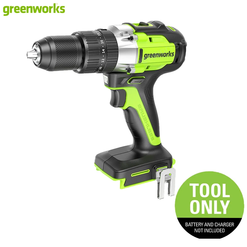 Greenworks 24V Hammer Drill Brushless Motor 1/2-Inch Keyless 530 In-lbs Torque 1700 RPM 20+3 Clutch 2-Speed Gearbox Tool Only