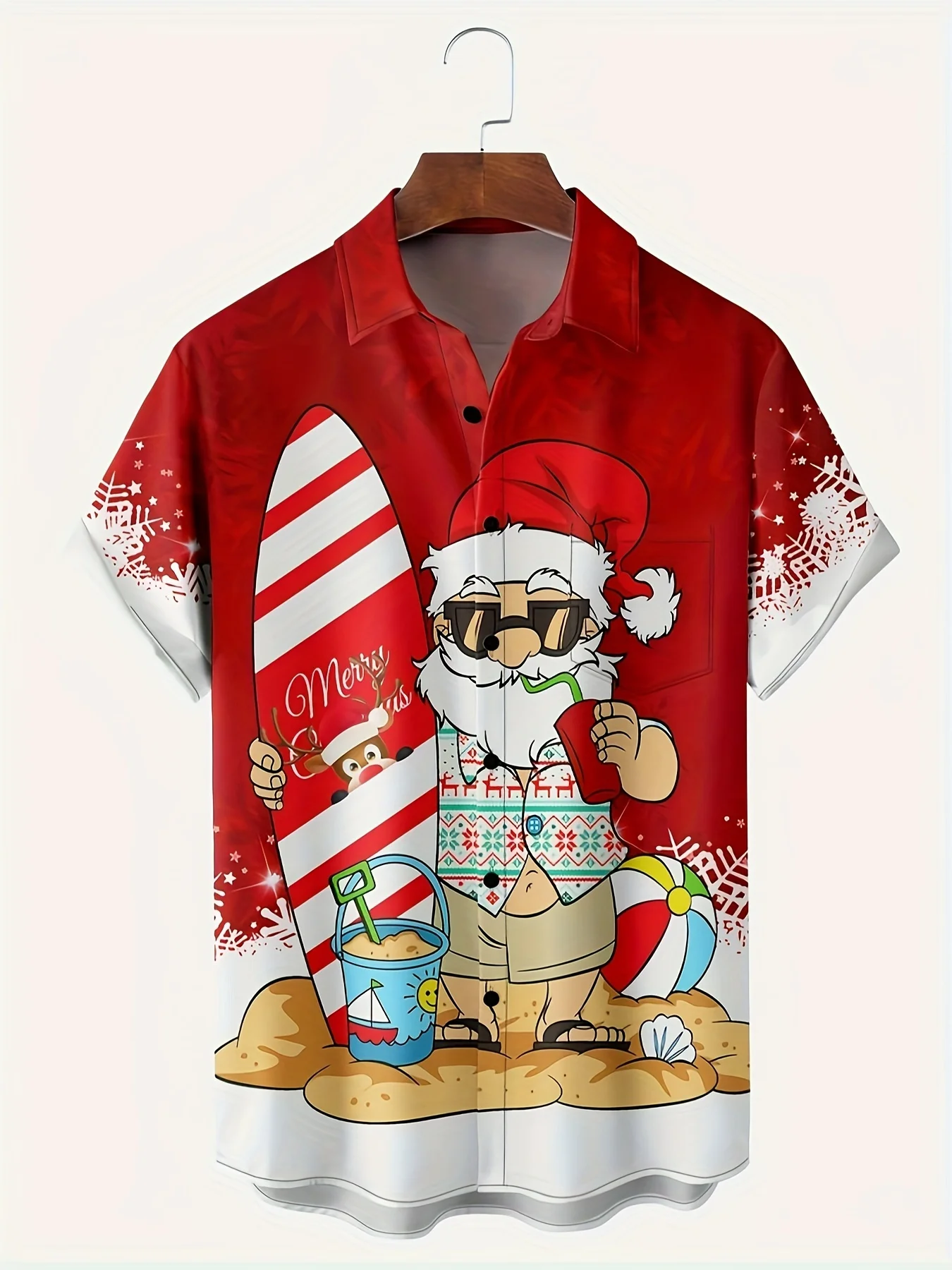 

Men's Christmas New Short Sleeve Shirts Summer 3D Printing Santa Claus Pattern X'mas Casual Fashion Lapels Clothing For Men Tops