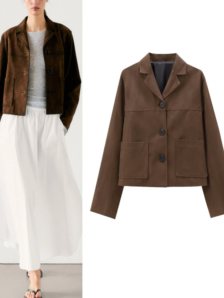 Bruin ort fluwelen leer Jaet Fem Faion Commute Sle Ele Quali bovenkleding Meral Brown Thousand Gold Wind