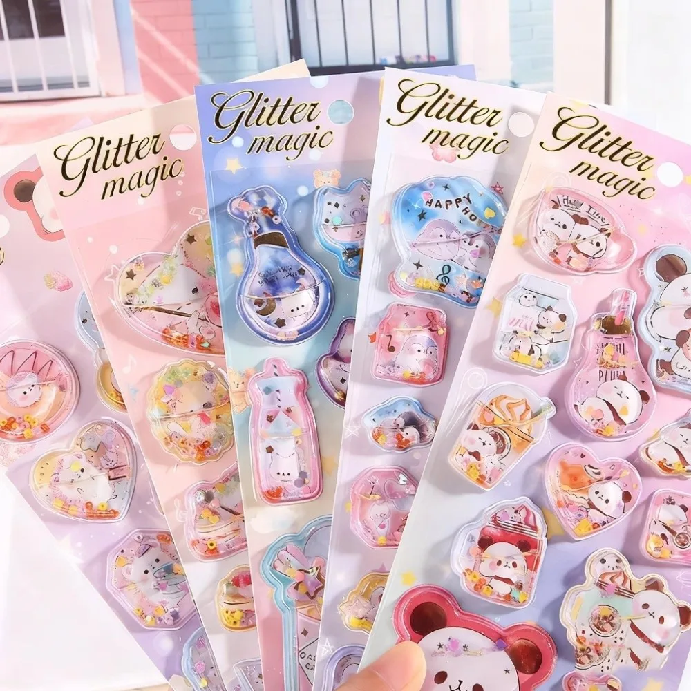Cartoon 3D Shaker Stickers Colorful Pattern Kawaii Theme Liquid-Filled Decals 6-Style Water Injection 3D Stickers
