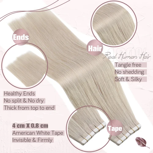 Imagen 2 del producto Extensiones de cabello con cinta Ugeat, cabello humano Real Natural brasileño Remy, trama de piel recta sin costuras para mujeres Balayage 20P/40P