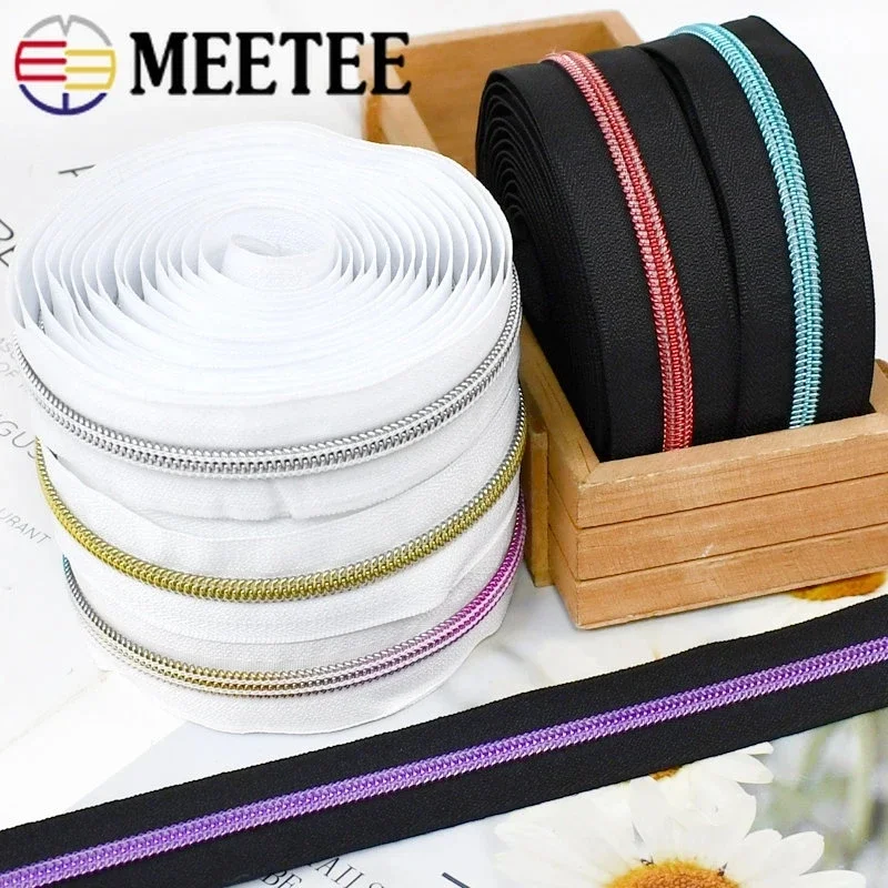 5/10M Meetee 3# 5# Nylon Zippers Tapes Zip By The Meter Repair Kit DIY Bags Garment Zipper Slider Replace Sewing Accessories