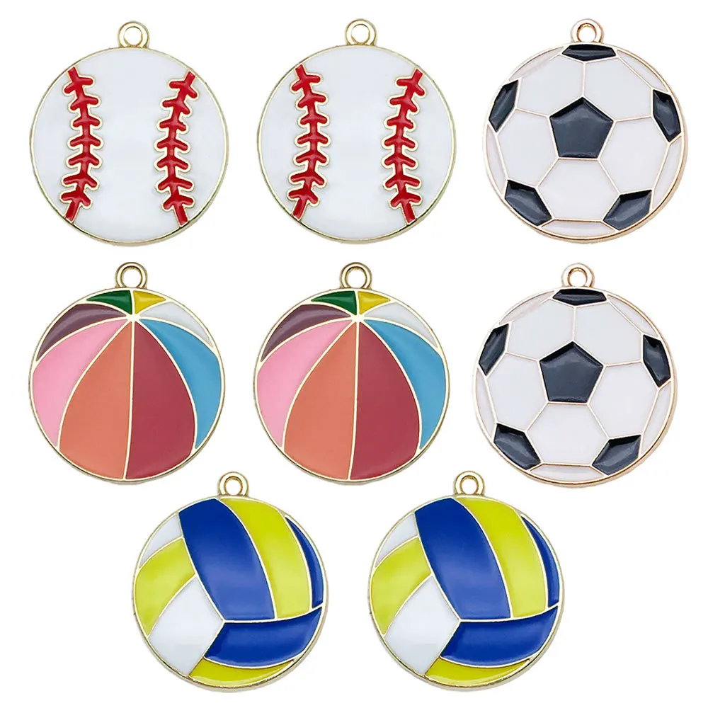 10PCS Exquisite Alloy Drip Oil Accessories Football/Volleyball/Basketball/Baseball/Rugby Pendant Suitable for Sports Competition