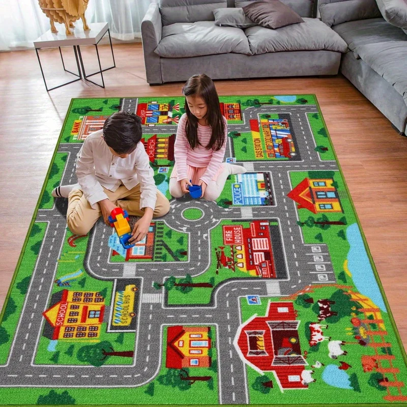 

City Road Play Mat – Large Non-slip Car Rug for Kids Room Indoor Outdoor, Halloween Christmas Gift for Boys Girls