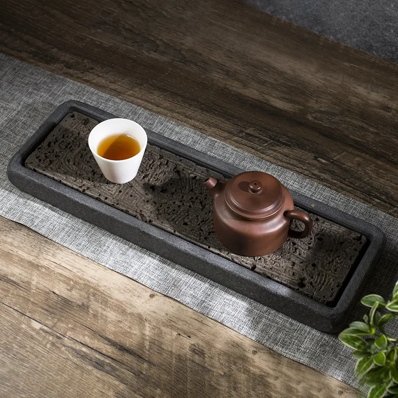 Tea Tray Natural Stone Plate Dragon Pattern Decoration Chinese Home Table Rectangular Office Accessorie Antiques Kungfu Teaset