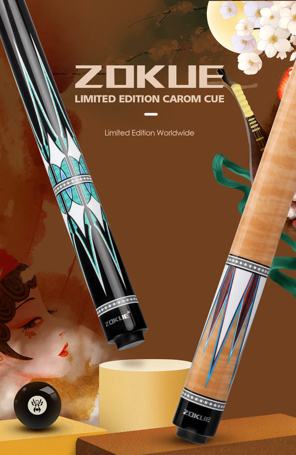 

ZOKUE KONLLEN Carom Stick Carbon Fiber Shaft Maple Shaft Carom 3 Cushion Cue Carom Cue Taper 12mm Tip 142cm Libre Cue