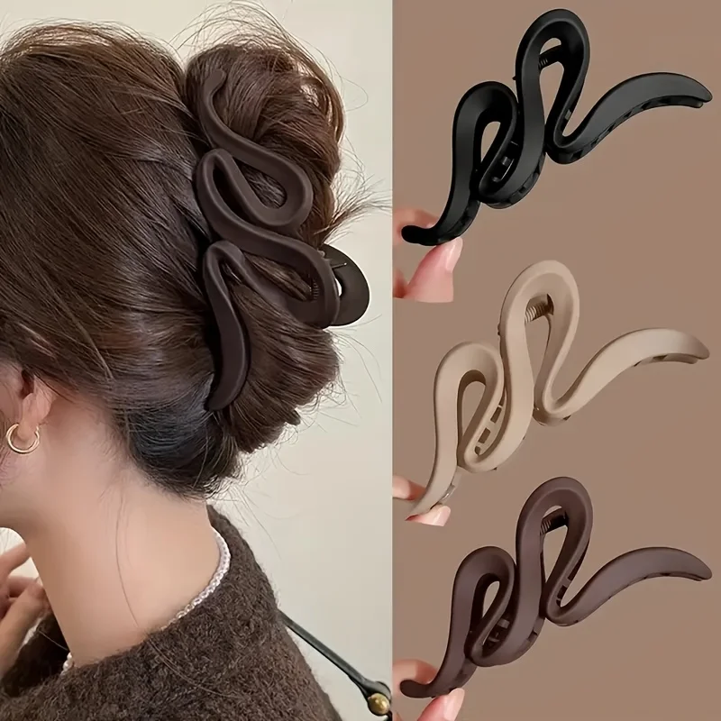 3Pcs Retro Matte Large Wavy Hair Clips Vintage Y2K Solid Color Shark Clips Women Easy Styling Hair Accessories