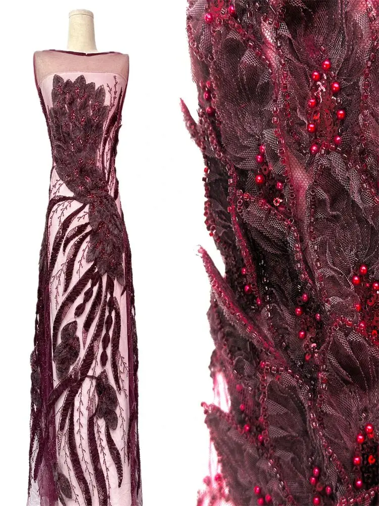 

Новая 3D-ткань из африканского бисерного кружева, роскошная французская сетчатая ткань с вышивкой пайетками для женских свадебных и праздничных платьев