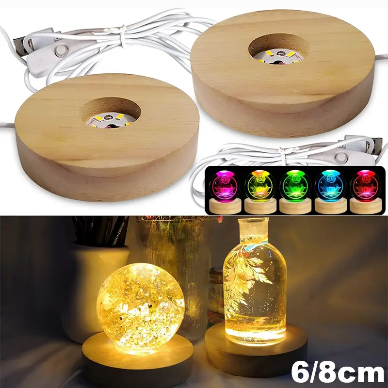 Madeira desktop luzes decorativas base luz da noite de madeira led usb rgb display lâmpada expositor lâmpadas titular arte ornamento
