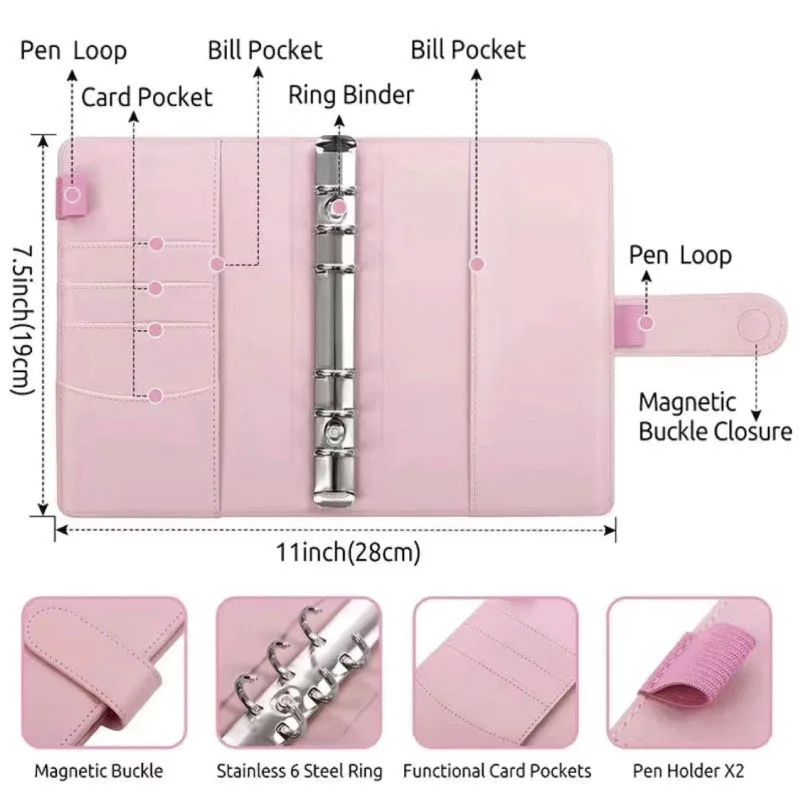 Imagem -06 - Couro pu Caderno Fichário Recarregável Anéis Capa Folha Solta Planejador Pessoal com Fecho de Fivela Magnética a6