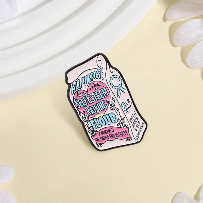 Cute Pink Creative Badge Self Esteem Raising Flour Enamel Pins Fashion Lapel Brooches Backpack Clothes Jewelry Gift for Friends