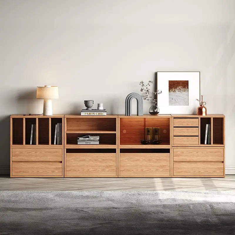 Solid Wood Oak TV Cabinet Living Room Home Bookcase Simple Modern Partition Cabinet Multi-functional Combination Bookcase