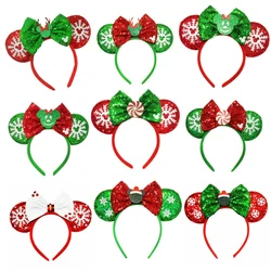 2024 Newest Mickey Mouse Ears Headband Christmas Festival Party Sequins Bow Kid Adult Hairband Women Girl Hair Accessories Gift