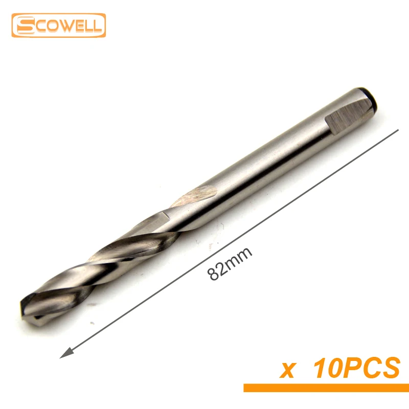 10pcs SCOWELL Milled Shank PILOT เจาะบิตสําหรับรู SAW Arbor 6.35*103 มม.หรือ 6.35*72 มม.6.35x82 มม.HSS Center Twist เจาะ Bits