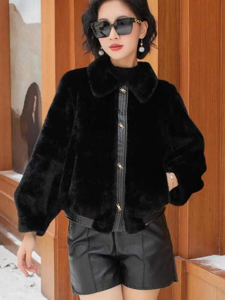 

Корейское женское зимнее однотонное темпераментное теплое имитация плюша, однобортное толстое пальто, модные повседневные топы с длинными рукавами