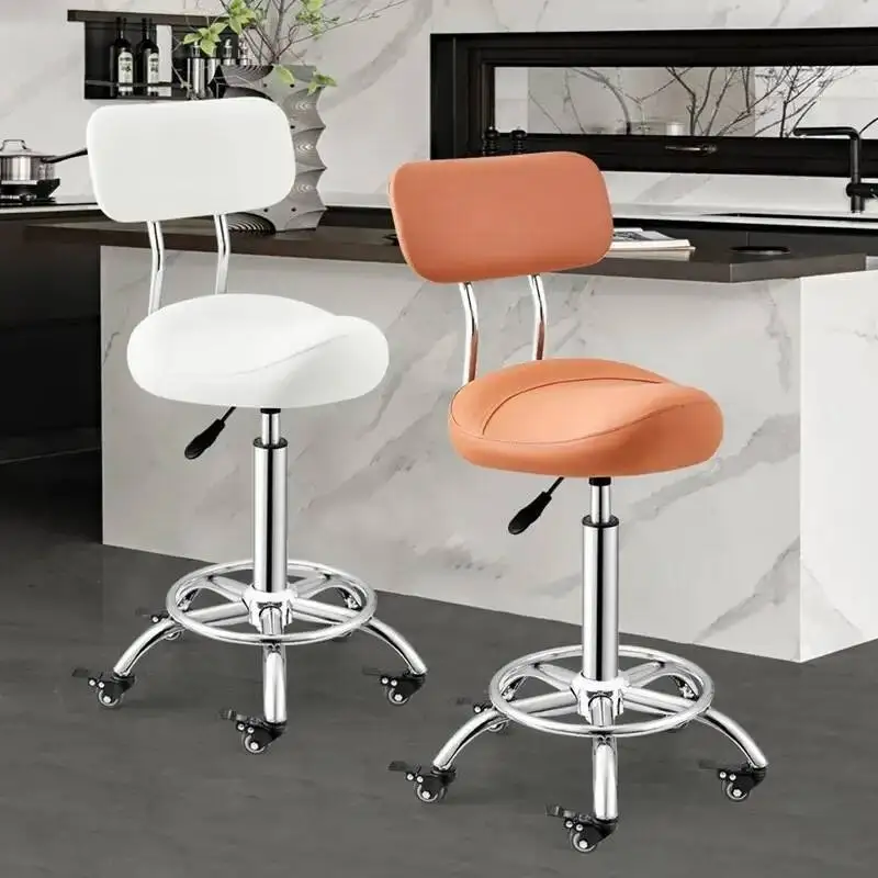 

Backrest Dining Saddle Swivel Chair Simple Bar Stool With Wheels High Lift Laboratory Beauty Home Chair For Dining Kitchen