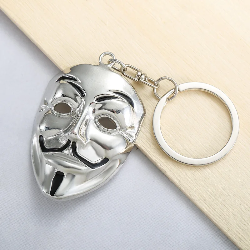 Moive Jewelry V for Vendetta Anonymous Mask Hip Hop Pendant Hacker Mask Alloy Keychain Fashion Gaes Chaveiro