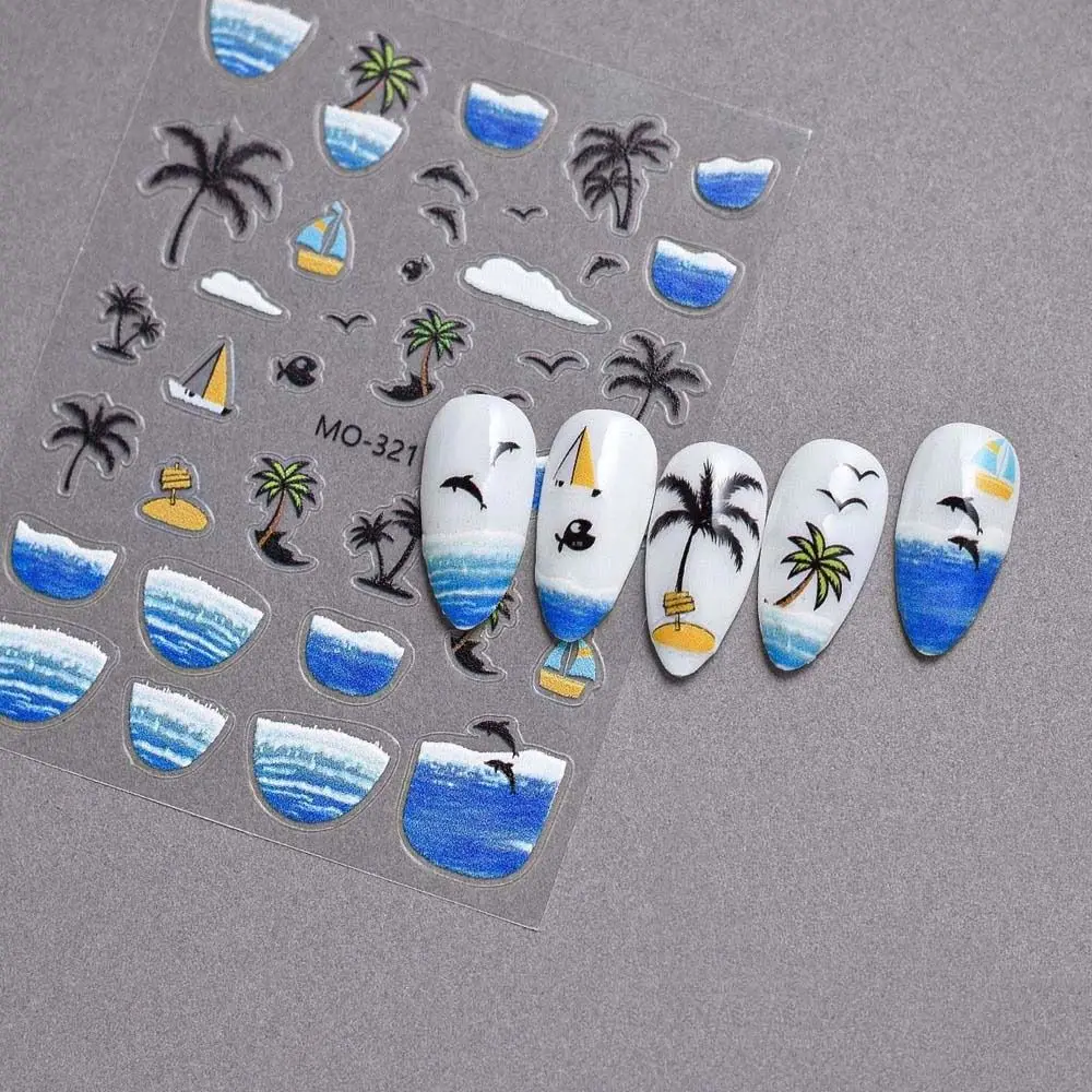 Conch Star Ocean Nail Stickers Sea Jellyfish Ocean Shell Ocean Nail Decals Coconut Tree Soft Embossed Stickers