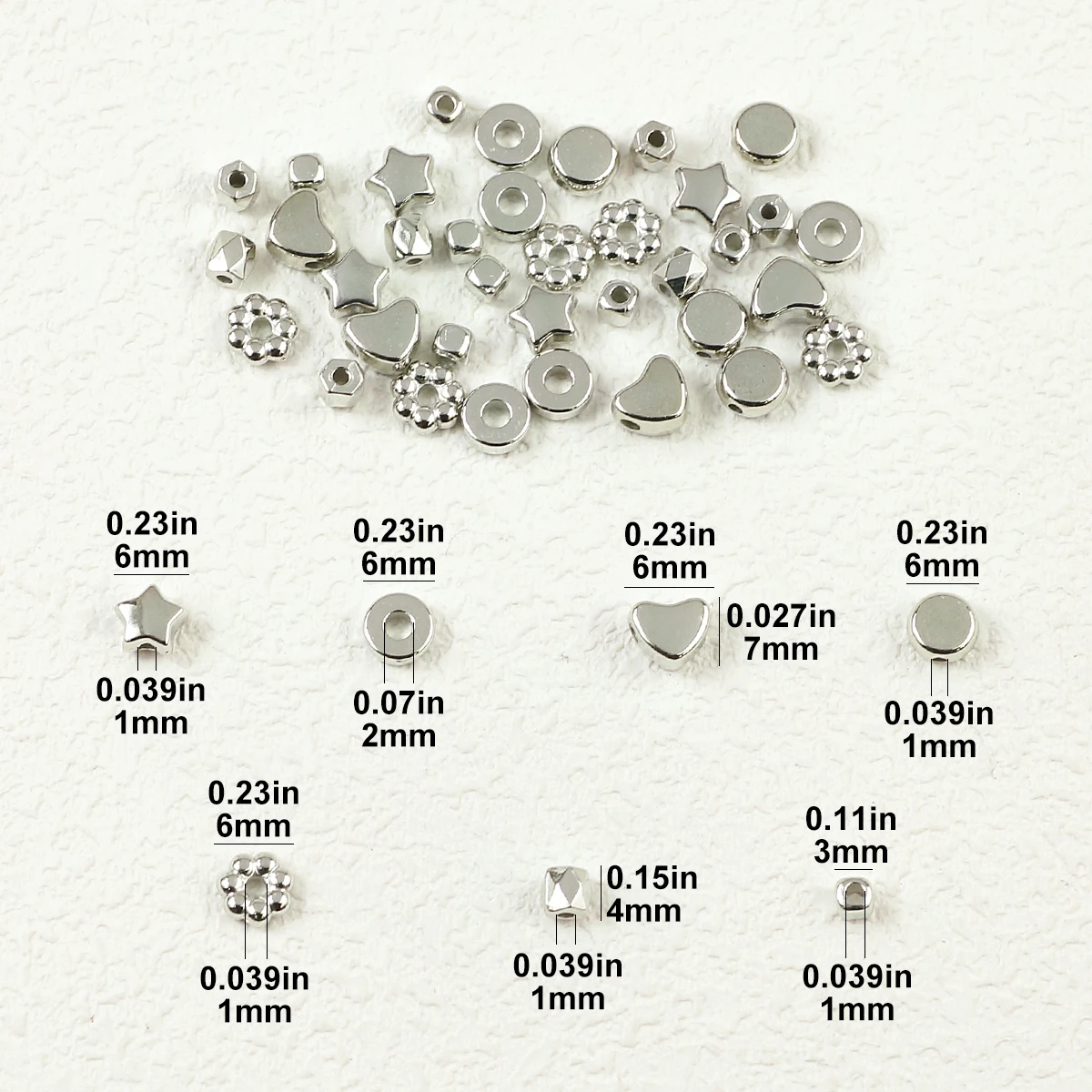 Flat Round Spacer Faceted Loose Beads Silver Color CCB Square Love Heart Coin For Jewelry Making DIY Bracelet Neckalce Findings
