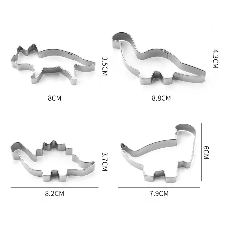 4Pcs/Set Silver Stainless Steel Dinosaur Animal Fondant Cake Cookie Biscuit Cutter Decorating Mould Pastry Baking Tools