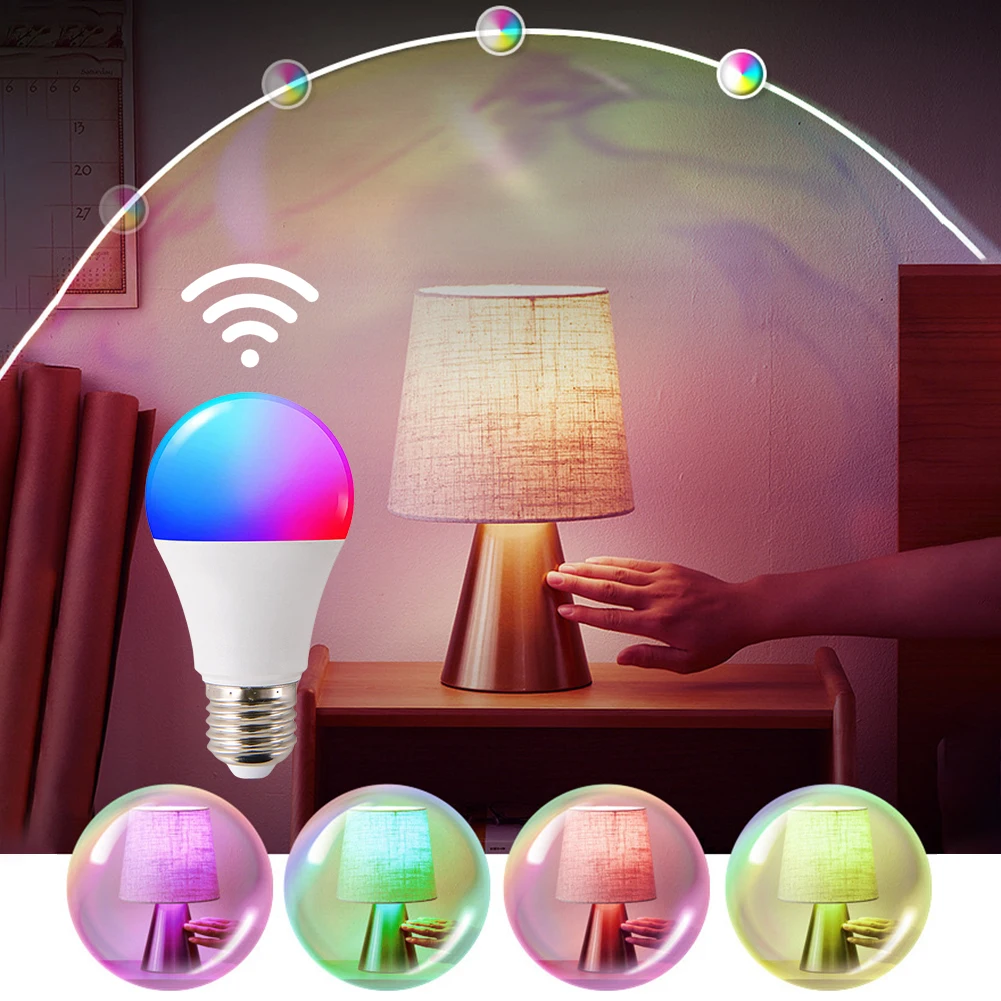 AC 85-265V LED E27 Wireless Smart Bulb APP Control RGB+CW+WW LED Color Change Lamp WIFI Bluetooth-Compatible Smart Bulb LED Lamp