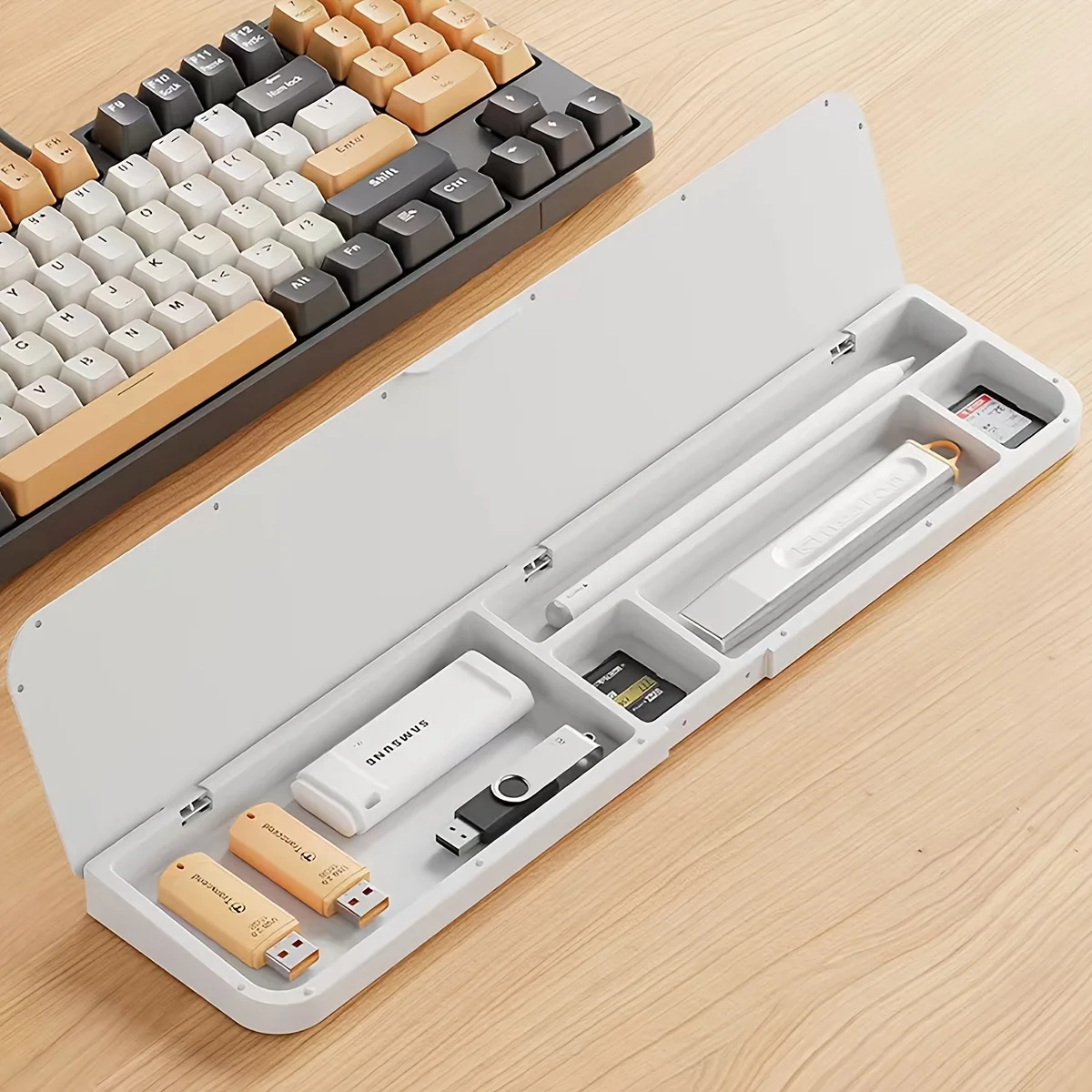 Black Ergonomic Keyboard Wrist Rest With Hidden Flip Storage Box Multi Slot Desktop Organizer Holder For Pens Usb Flash Drives