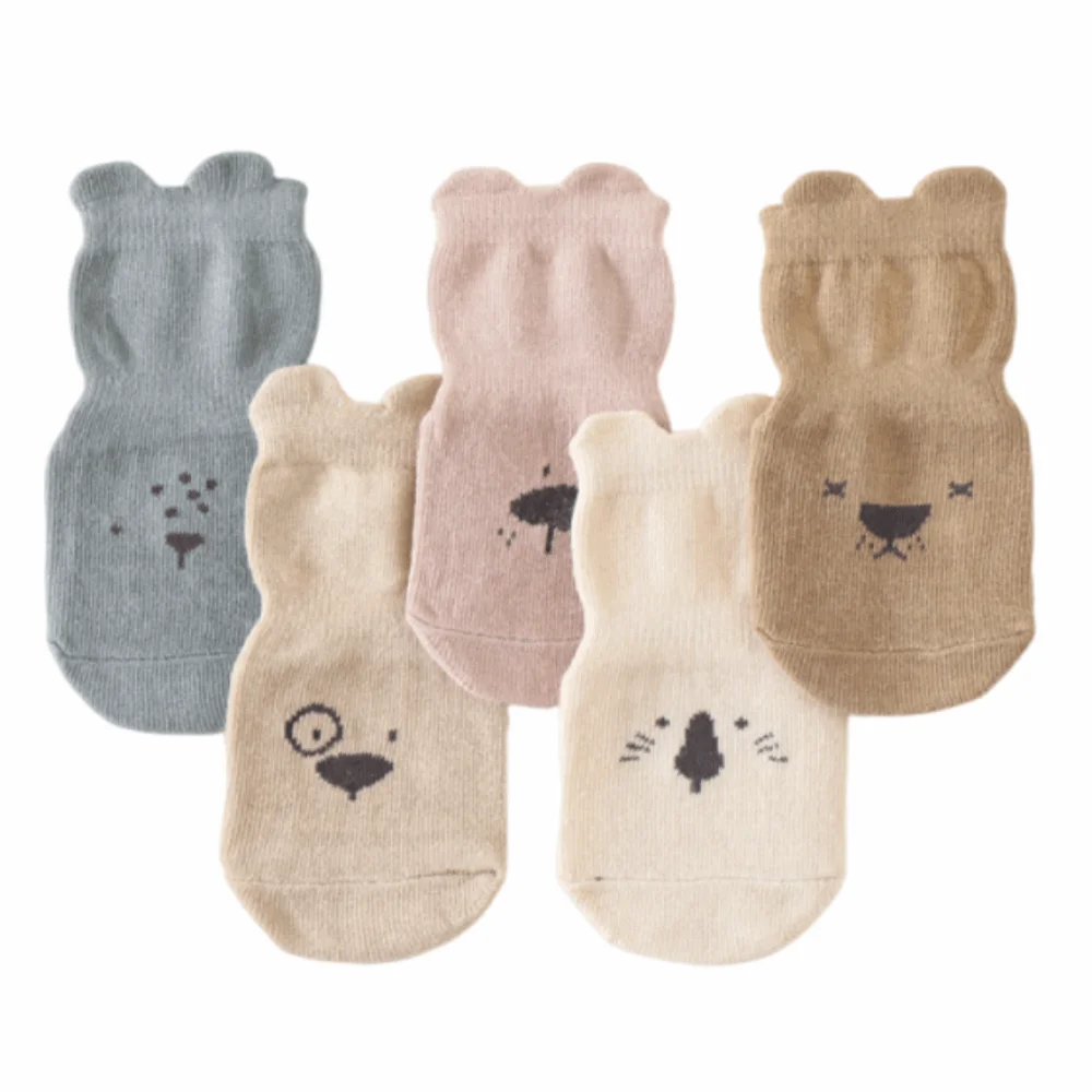 

5Pairs Walking Socks Non-slip Baby Floor Socks Soft Cute Toddle Step Socks Kawaii Fashion Short Tube Socks Indoor Use