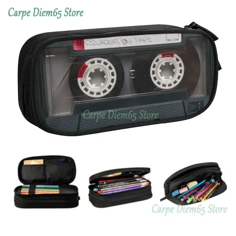 

Custom Audio Cassette Music Tape Kawaii Pencil Cases Boys Gilrs Large Capacity Pencil Bag School Supplies