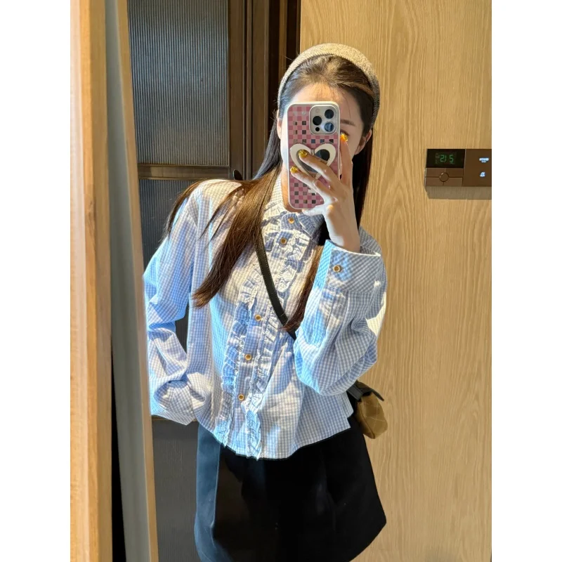 

Korean Sle Musoom Pattern irt Faionable Versatile Sweet Sle Autumn Season Cotton Polyester Long Sve Women's irt