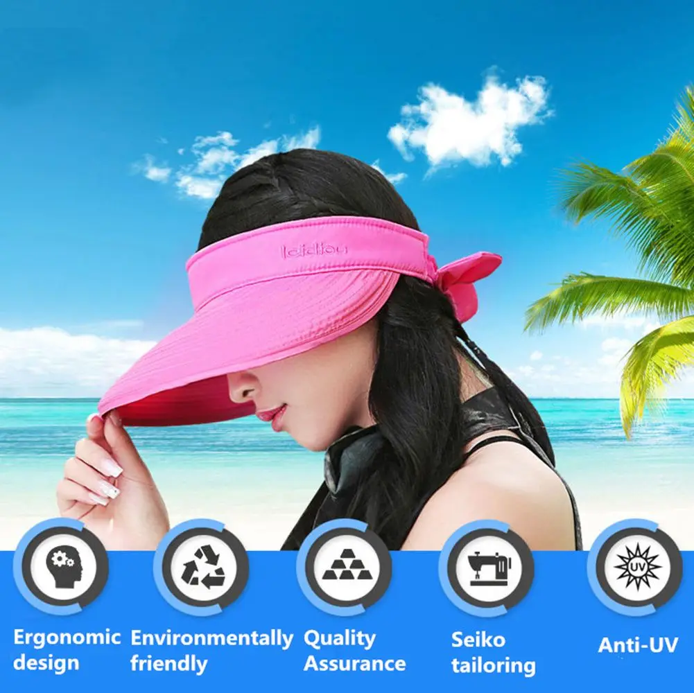 Women Ladies Outdoor Cap Anti-UV Summer Visor Sun Hat Wide Brim Beach Hat