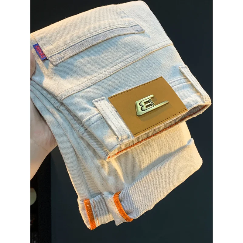 

white jeans 's autumn 2025 men's clothing small straight foot comfortable elastic casual light trend luxury