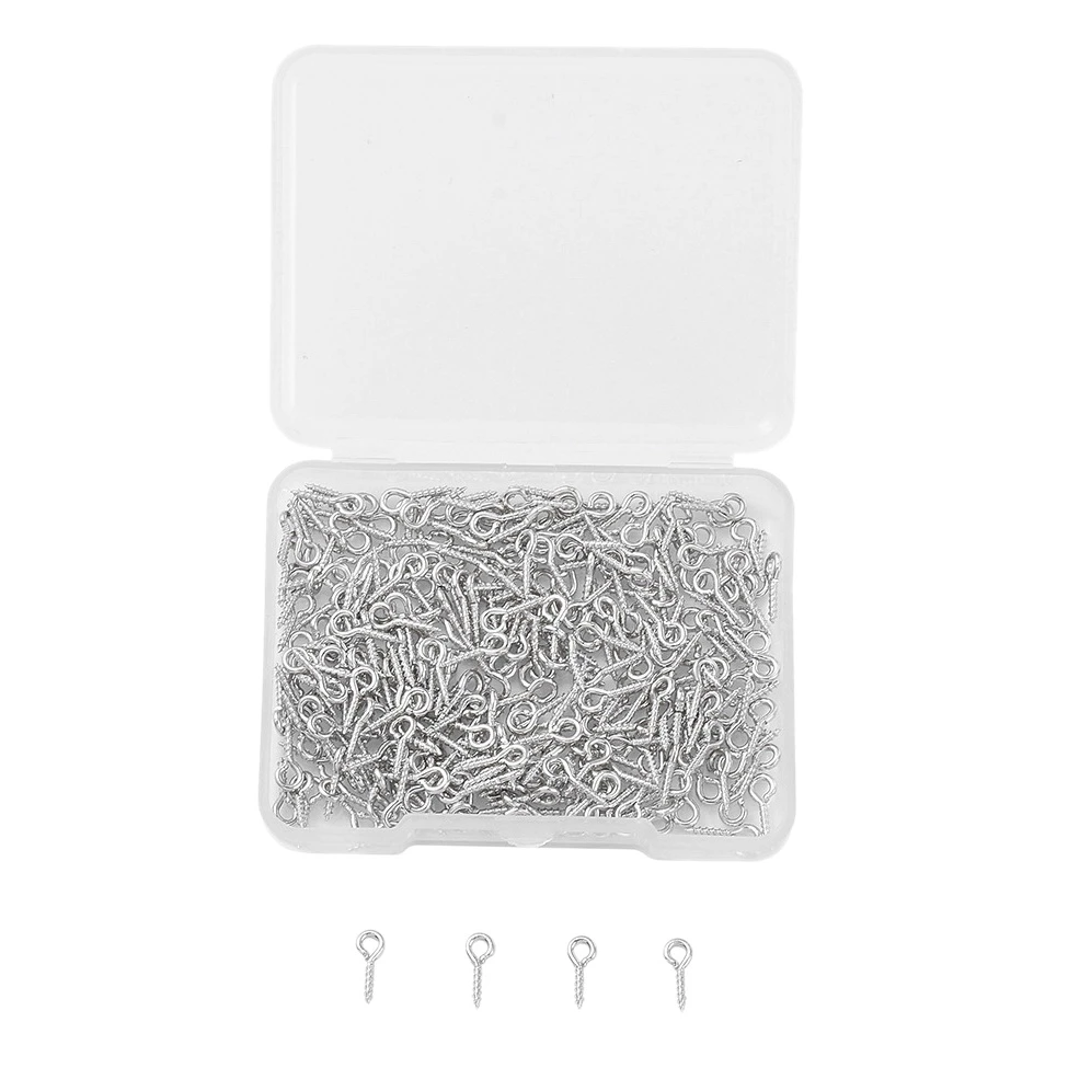 300 Pcs Multipurpose Eye Bolts Hook Screw Eye Nails Pin Bail for DIY Jewelry Making Accessories Silver