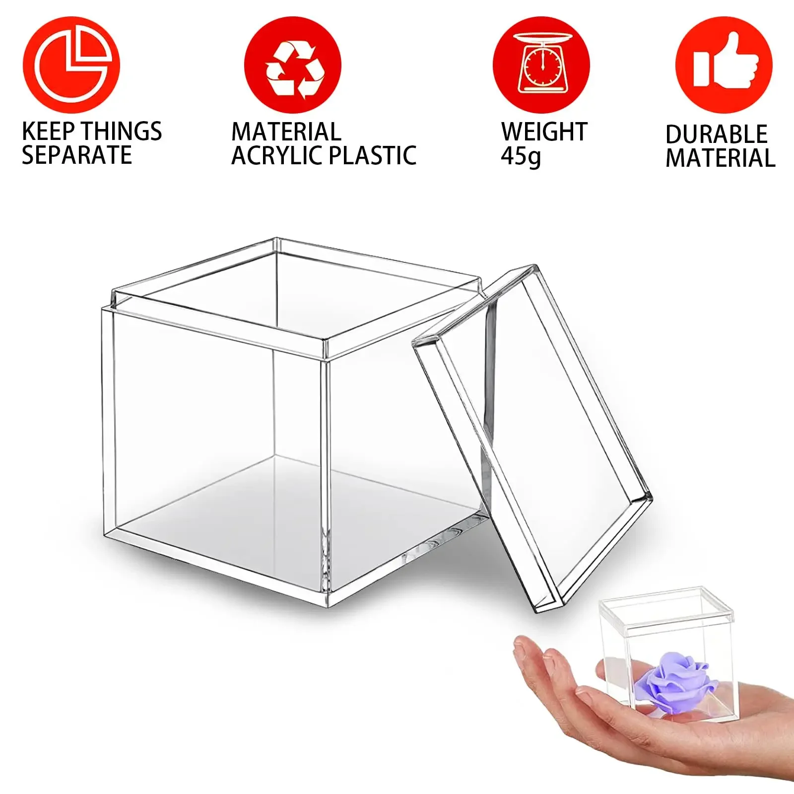 1-50pcs Transparent Acrylic Boxes With Cover Plastic Organizer Gift Packing Box Food Candy Storage Container For Home Display