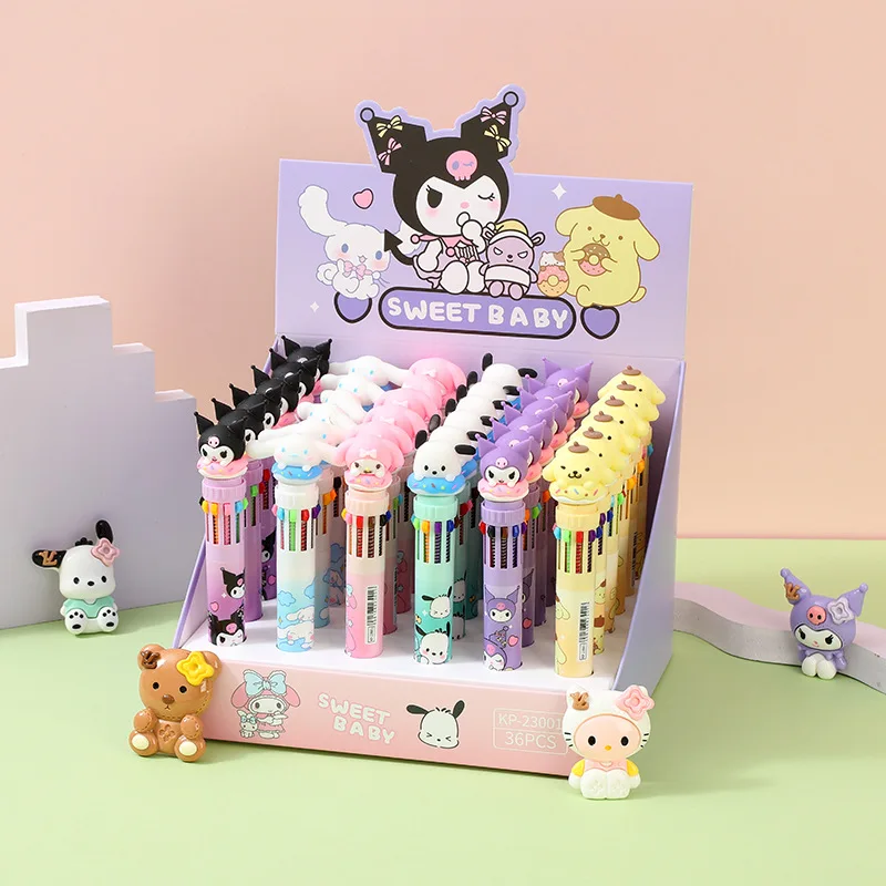 36pcs Sanrio 10 Color Ballpoint Pen Cinnamoroll Pochacco My Melody Student Ball Pen Stationery Office School Supplies wholesale