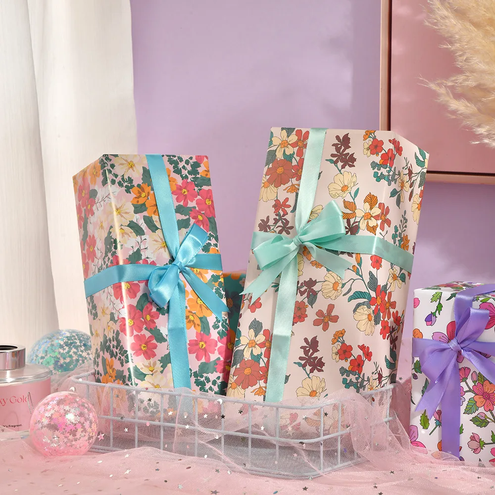 6 Pcs Vintage 50x70cm Per Roll Floral Wrapping Paper Sheet Packaging for Wedding Kids Holiday Gift Wrap Craft Paper Decor Gifts