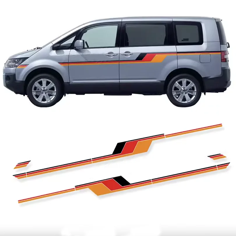 

Retro Tricolor Waistline Decal Off Road Red Orange Graphics Vinyl Precut Sticker Wrap Blackout Accessories for Mitsubishi Delica