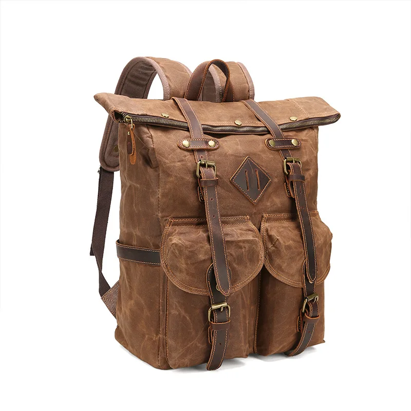 Newly launched popular vintage waterproof canvas backpack for convenient travel, suitable for hiking and computer use.