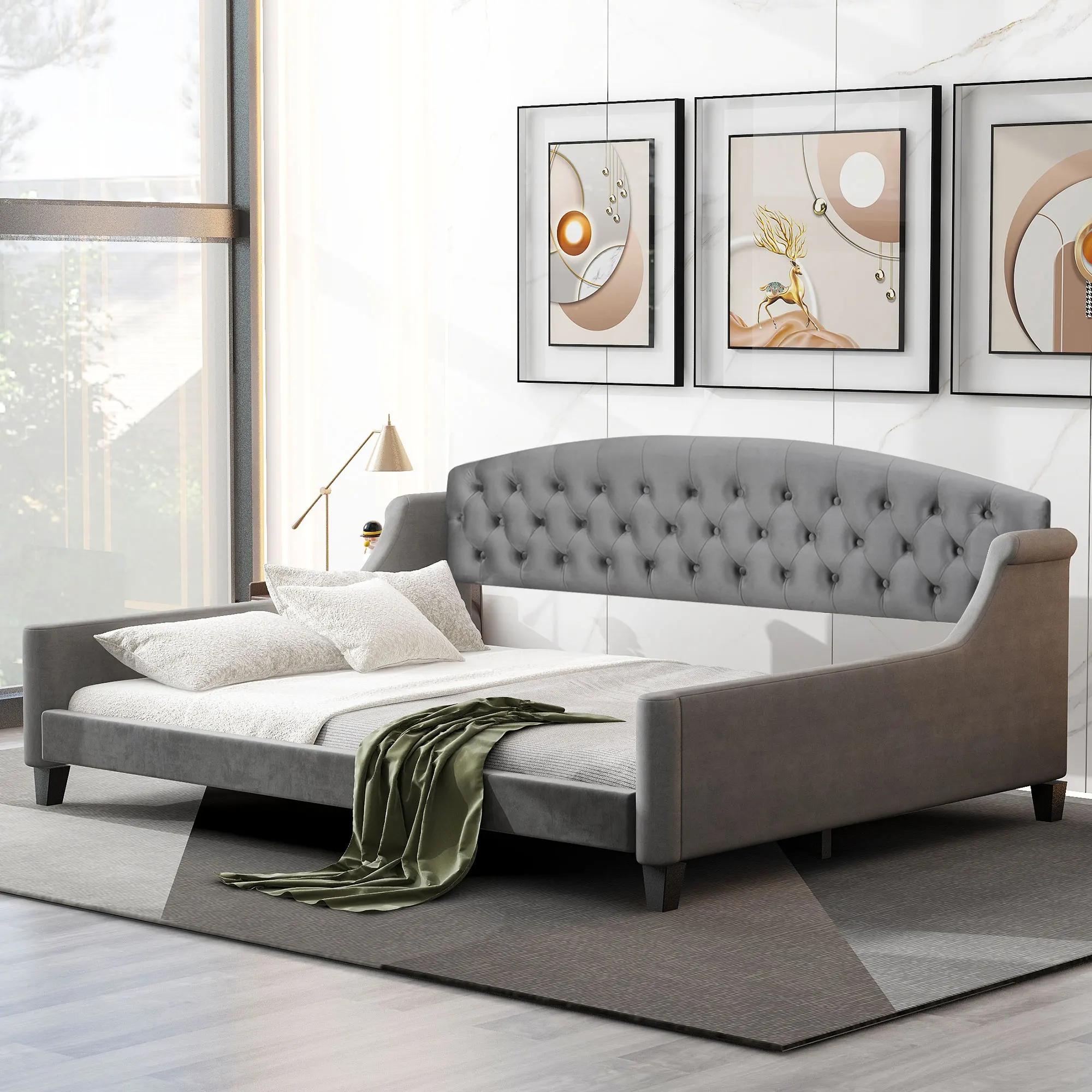 

Modern Luxury Tufted Button Daybed, Full, Gray 80.70x60.60x33.80 in.