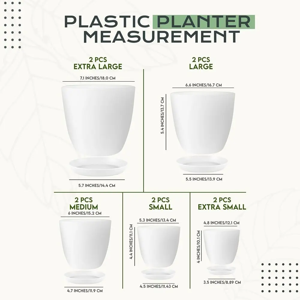 10-Pack White Plastic Indoor Plant Pots with Drainage - Ideal for Home, Stocking Stuffers, or Christmas Decorations