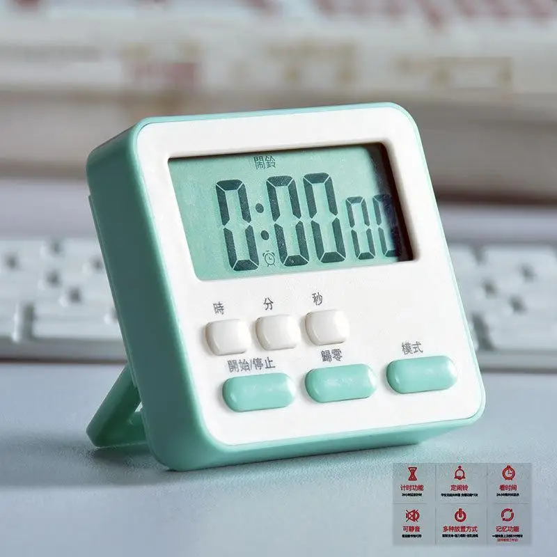 Multifunctional Digital Alarm Clock Countdown Timer Mint Green Silent Desktop Timekeeper With Memory Function For Study Cooking