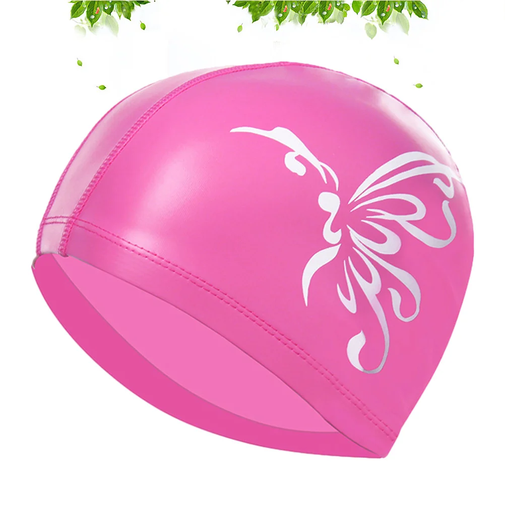 

Waterproof Swim Cap Pu Unisex Reusable Anti-Slip Swimcap For Adults With Nose Clip Ear Plugs Pink Butterfly Pattern