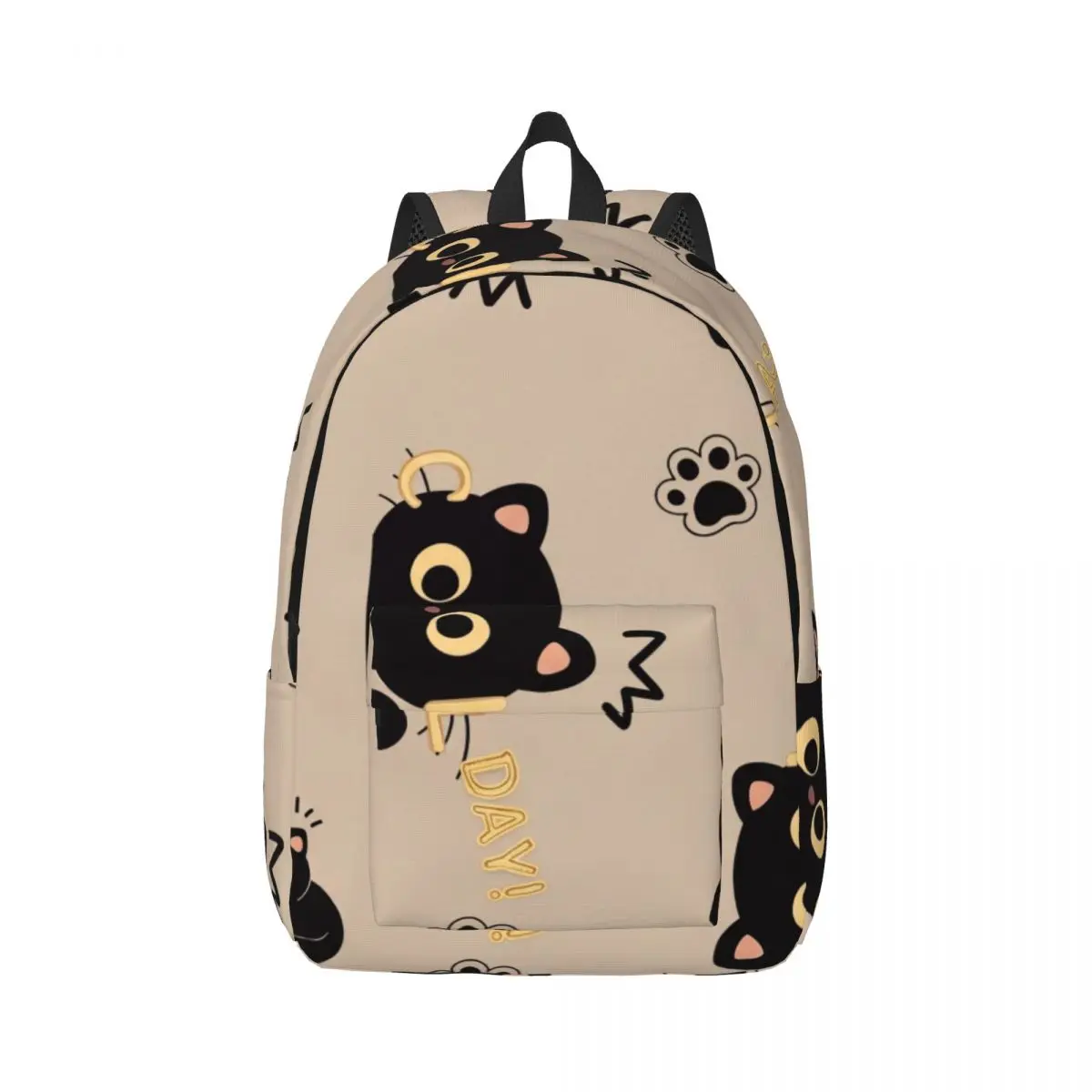 Kawaii School Backpack Tossed Black Cats Whimsical Cute Beige Black Charcoal Edgy Daypack for School Work Weekend Outfit Sweet