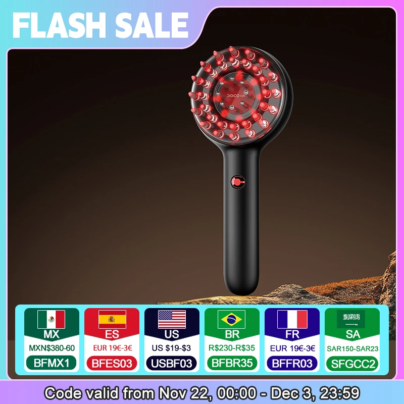 DOCO EMS Electric Massage Comb Vibration Red Light Therapy Hair Growth Massage Scalp Brush Anti Hair Loss Liquid Oil Applicator