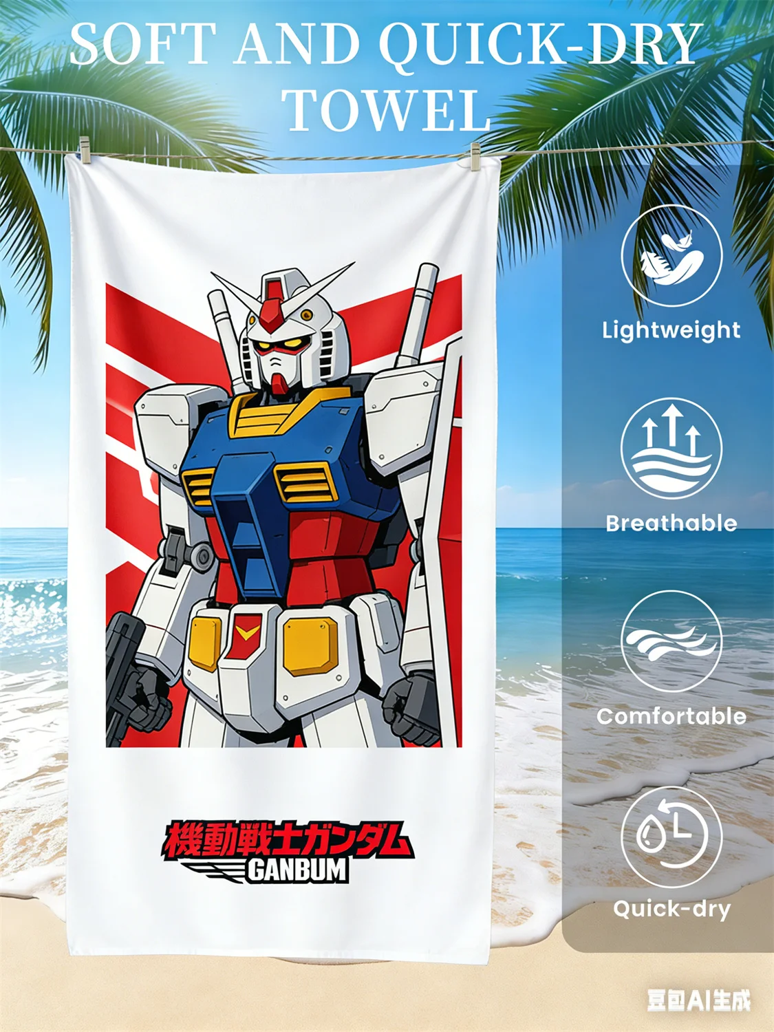

Пляжное полотенце Gundam, быстросохнущее полотенце с принтом в стиле аниме и меха, любимое фанатами аниме, для пляжа, бассейна, отпуска и любителей научной фантастики