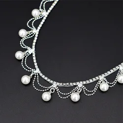 Elegant Rhinestone Pearl Tassel Trim for Sewing Formal Dresses, Wedding Dress Bridal Veil Hats, Crystal Flower Chain Accessories