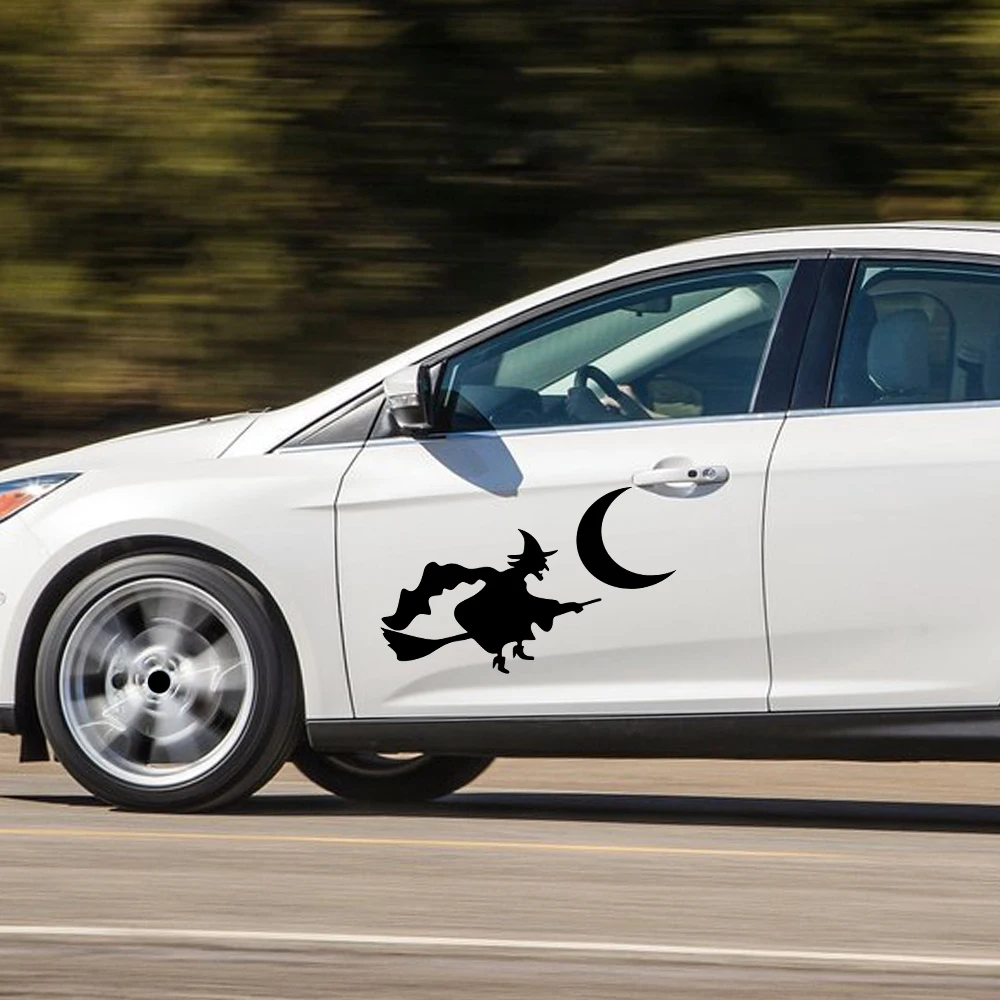 

Halloween Funny Stickers A Witch on Broomstick Creative Car Sticker Exterior Decoration PVC Waterproof Decal Car Accessories