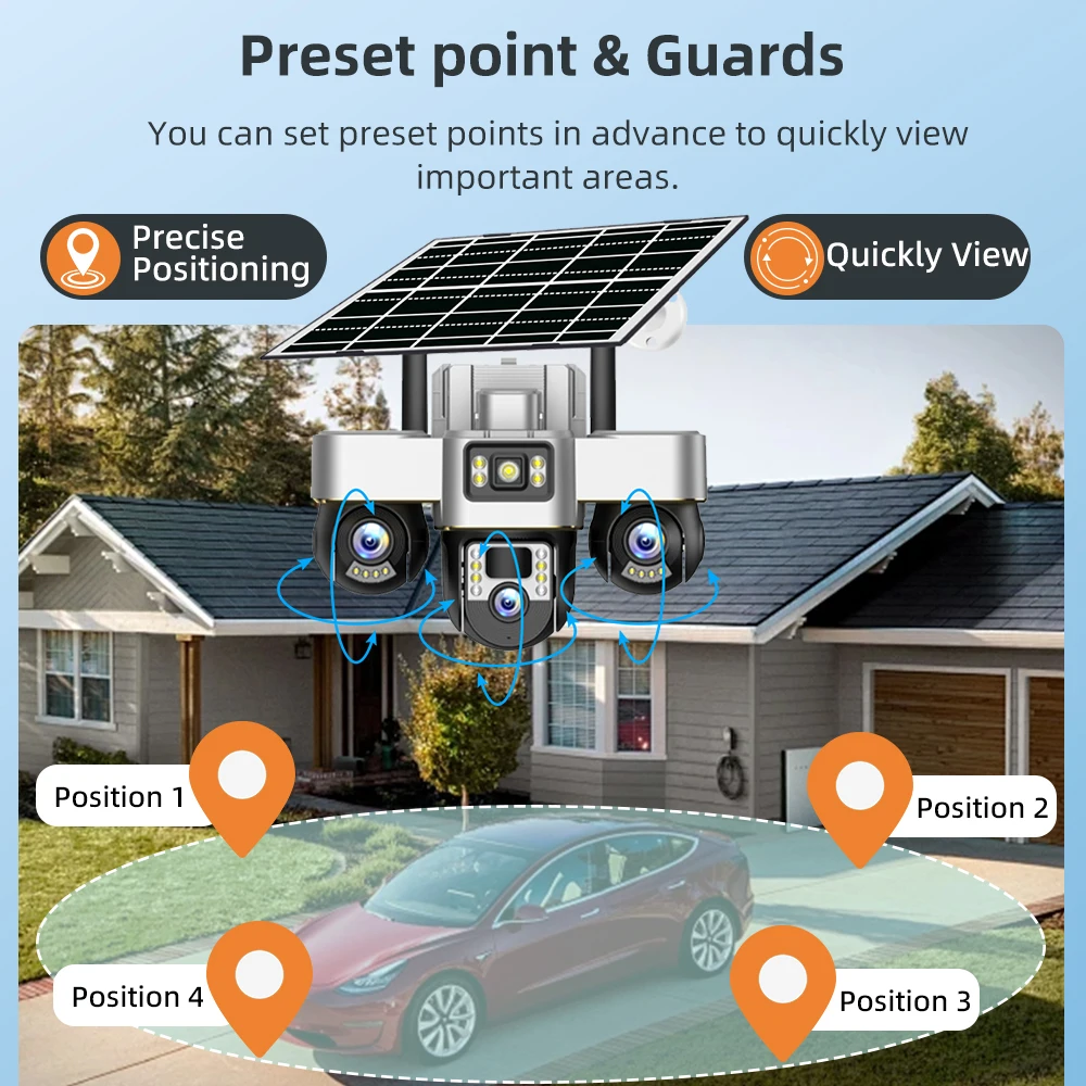 15MP Three PTZ Lens 4G Solar Camera HD Outdoor Waterproof CCTV Color Night Vision Motion Tracking V380 PRO Surveillance